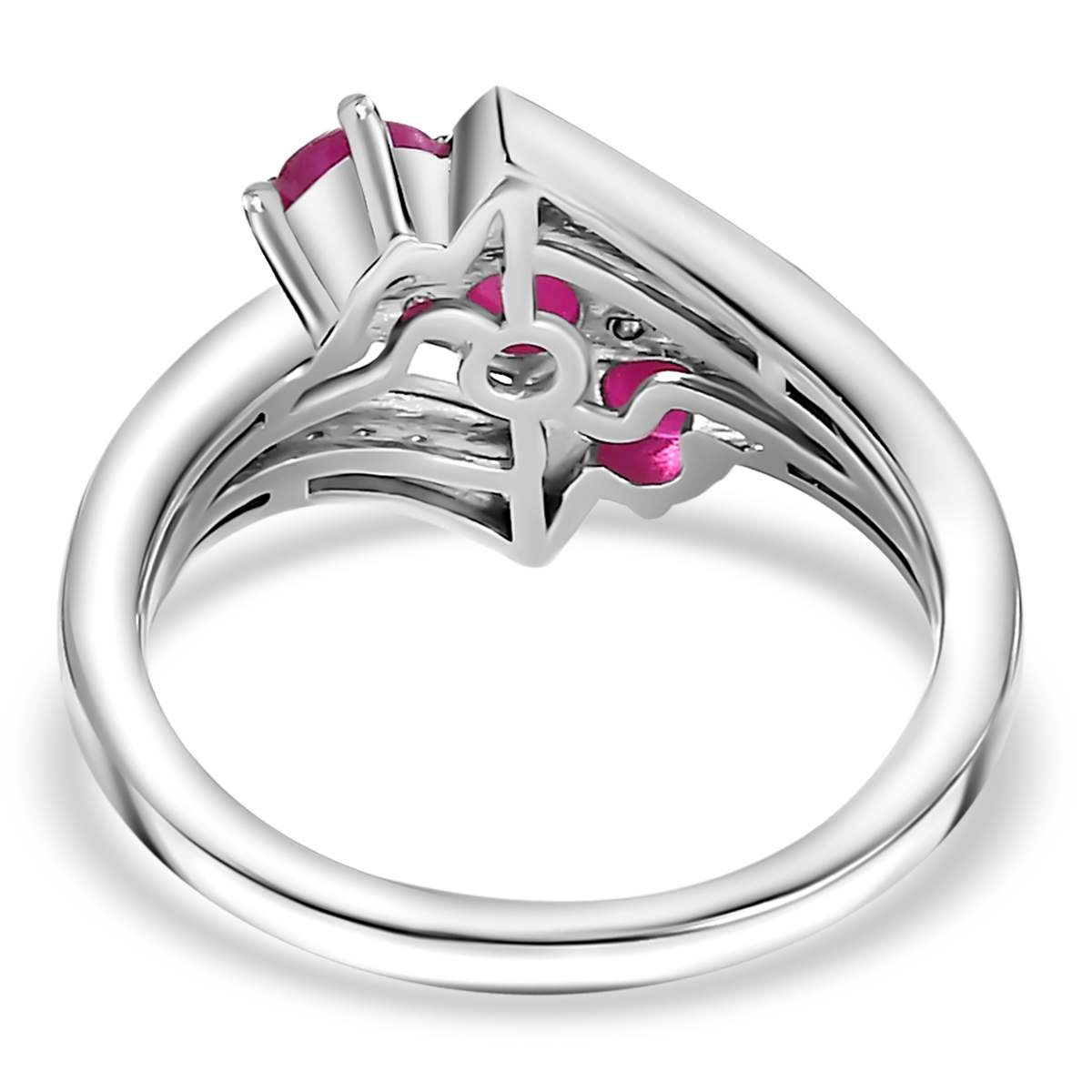Mozambique Ruby, White Zircon Bypass Ring in Rhodium Overlay Sterling Silver 7859892 4