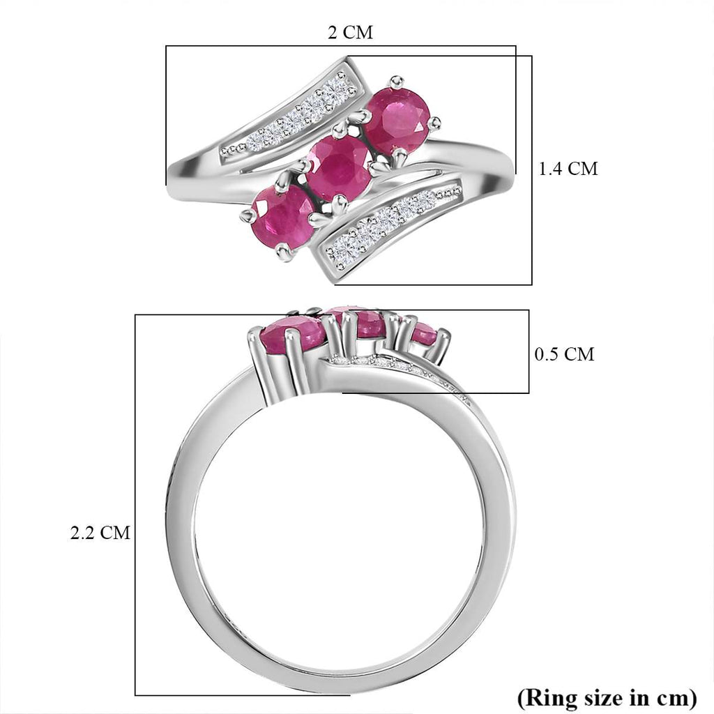 Gemfields Montepuez Ruby & Zircon Bypass Trilogy Ring in Rhodium Overlay Sterling Silver 1.25 ct_7859892_5