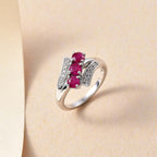Gemfields Montepuez Ruby & Zircon Bypass Trilogy Ring in Rhodium Overlay Sterling Silver 1.25 ct_7859893_1