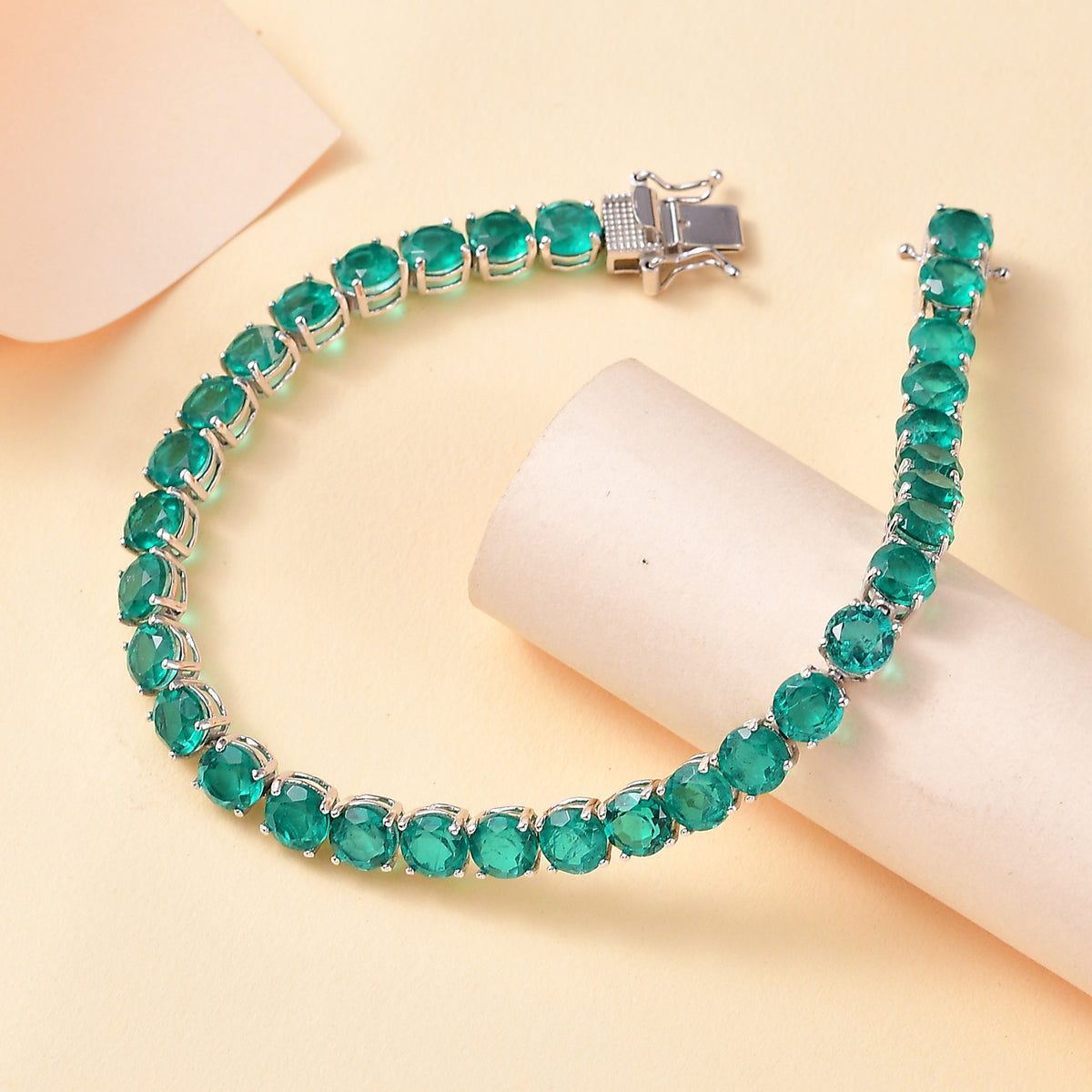 Emeraldine Quartz Bracelet (Size - 7)  in Rhodium Overlay Sterling Silver 33.90 ct. 7861171 2