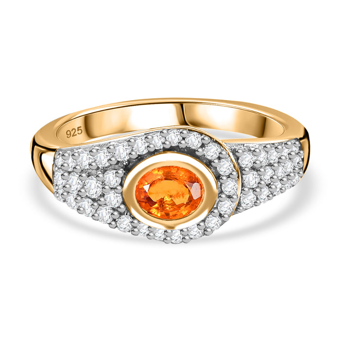 Spessartine Garnet, White Zircon Ring in 18K Yellow Gold Vermeil Plated Sterling Silver 7861208 1