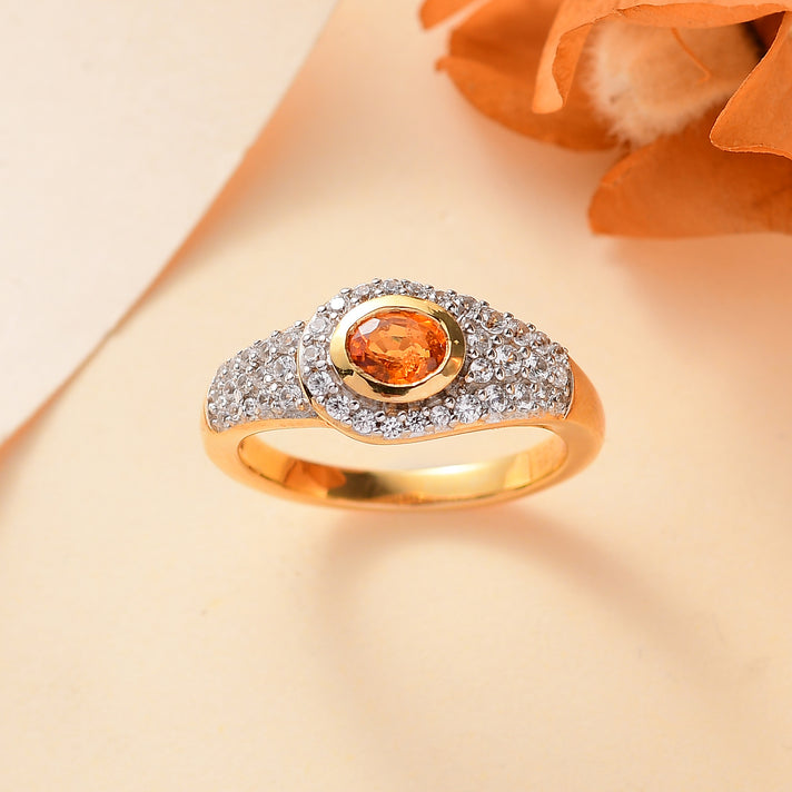 Spessartine Garnet, White Zircon Ring in 18K Yellow Gold Vermeil Plated Sterling Silver 7861208 2