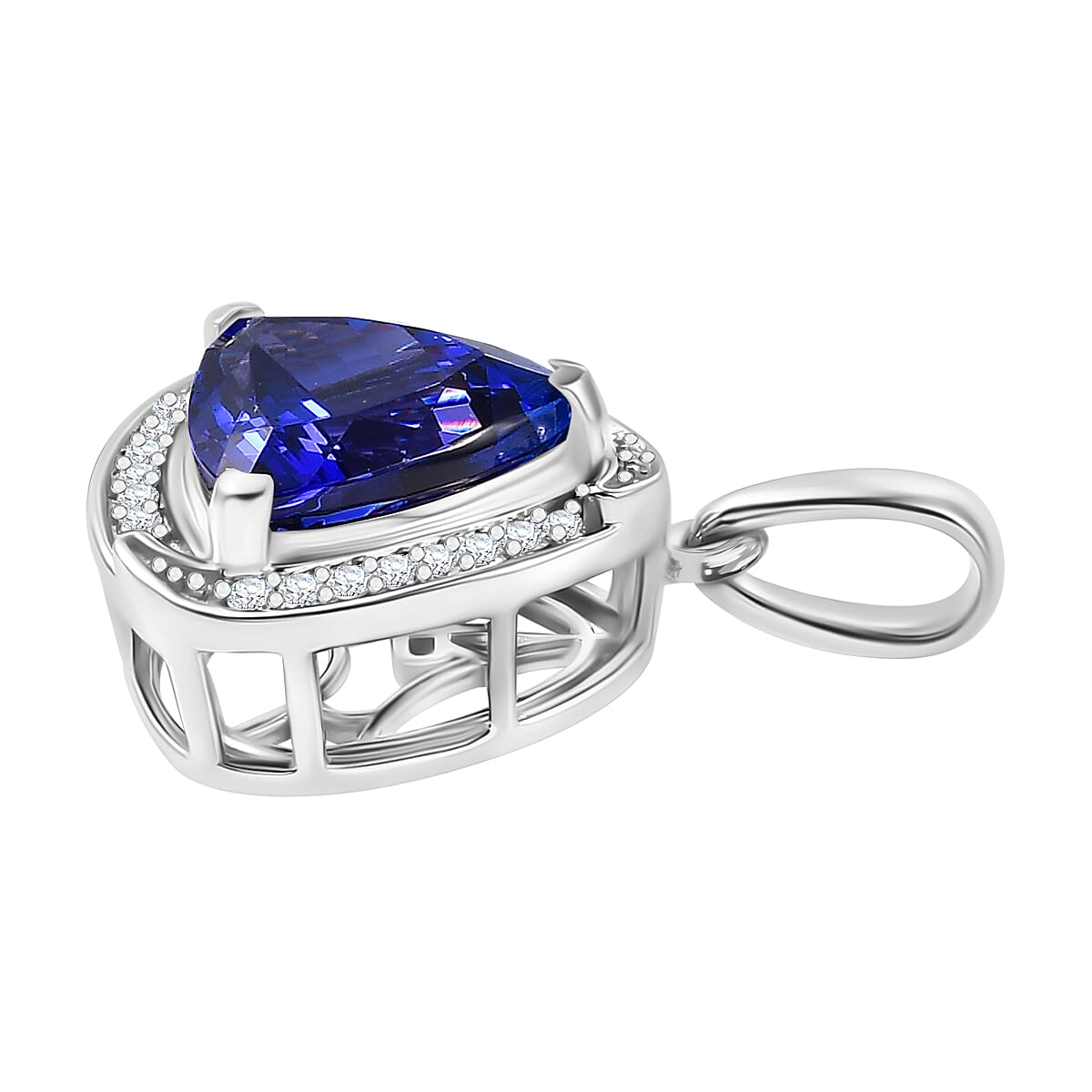 950 Platinum AAAA Tanzanite White Diamond EF, VS Halo Pendant 7861848 3