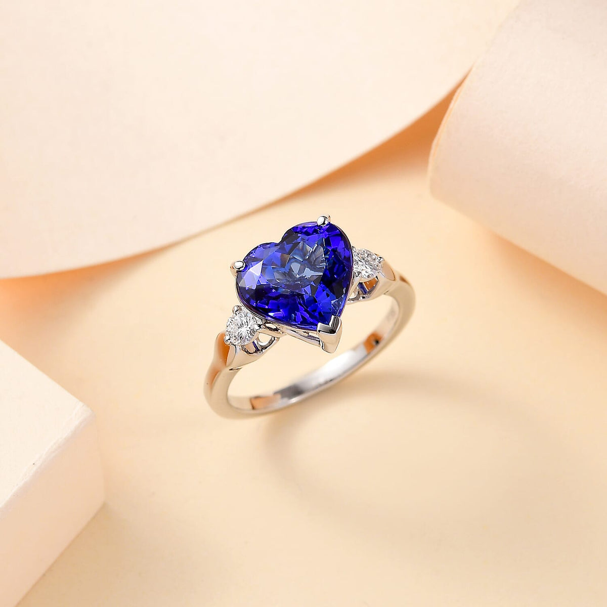 RHAPSODY 950 Platinum AAAA Tanzanite, White Diamond Solitaire Heart Ring 5.47 Ct. 7862033 1