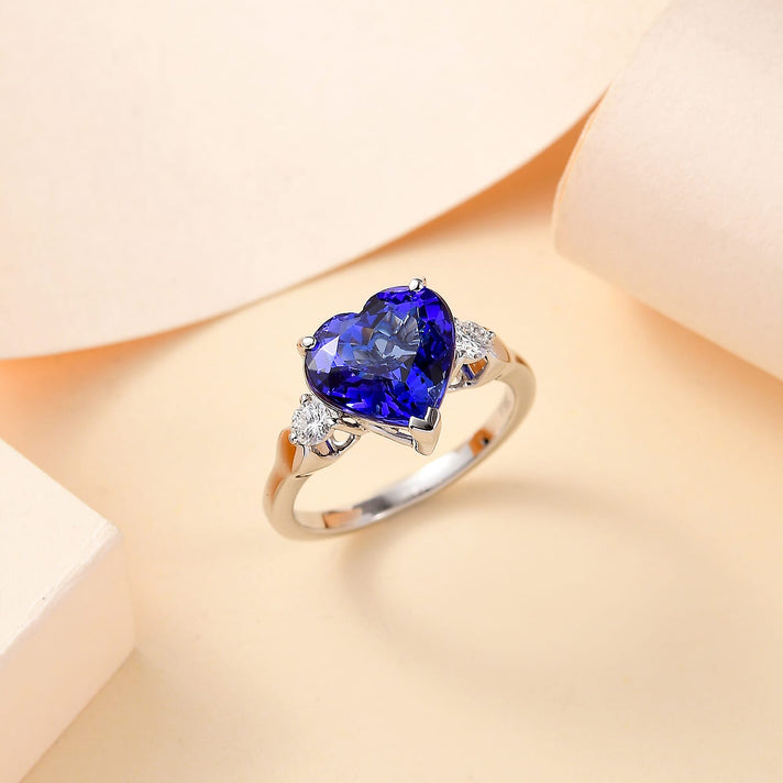 RHAPSODY 950 Platinum AAAA Tanzanite, White Diamond Solitaire Heart Ring 5.47 Ct. 7862033 2