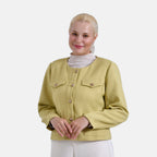 La Marey Stylish Tweed Long Sleeve Round Neck Buttoned Blazer (Size 16) - Yellow_7864403