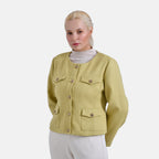 La Marey Stylish Tweed Long Sleeve Round Neck Buttoned Blazer (Size 16) - Yellow_7864403_3