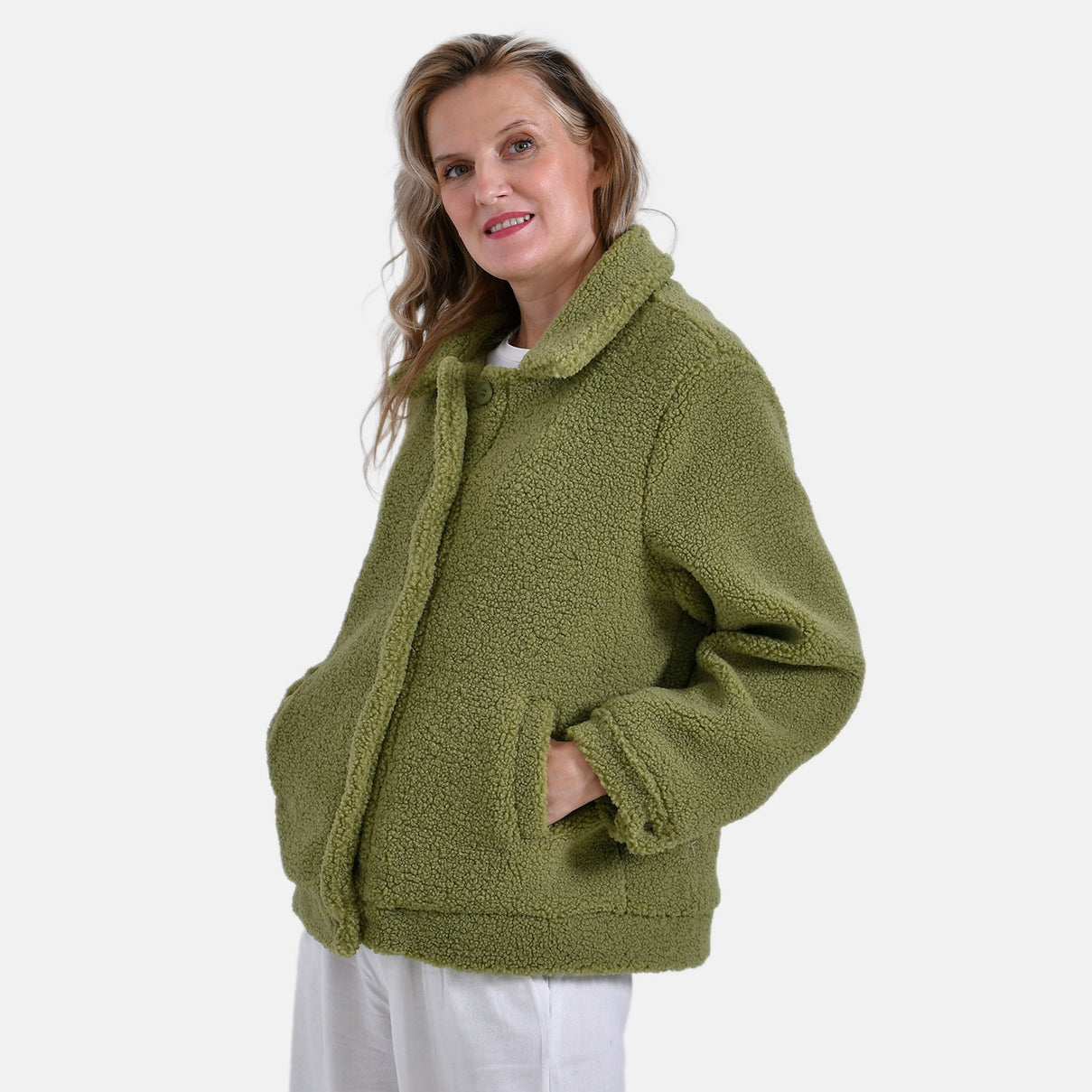 La Marey Fleeced Button Up Jacket with 2 Side Pockets  - Green V32356931 3