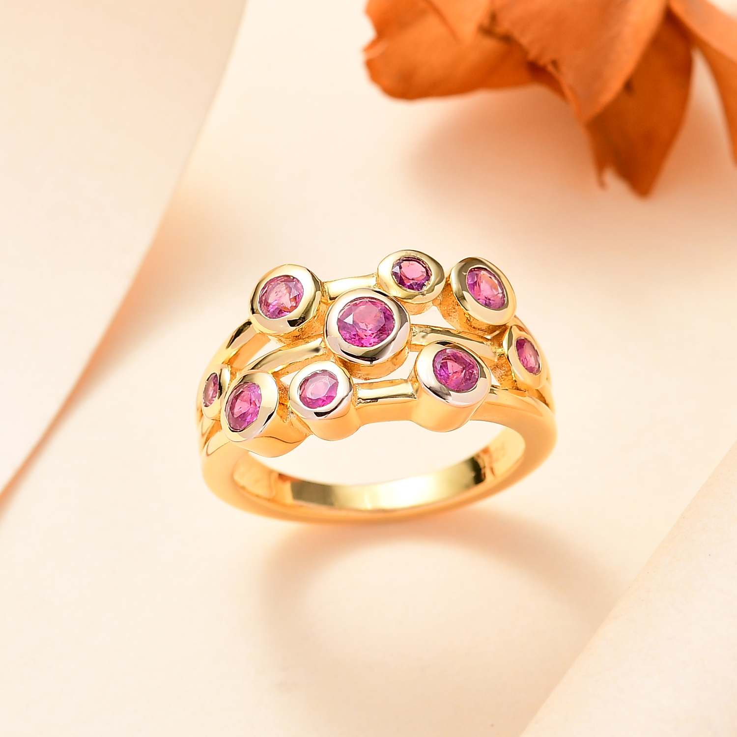 Mozambique Ruby Bubble Ring in 18K Yellow Gold Vermeil Plated Sterling Silver, 1.242  Ct. V32515843 1