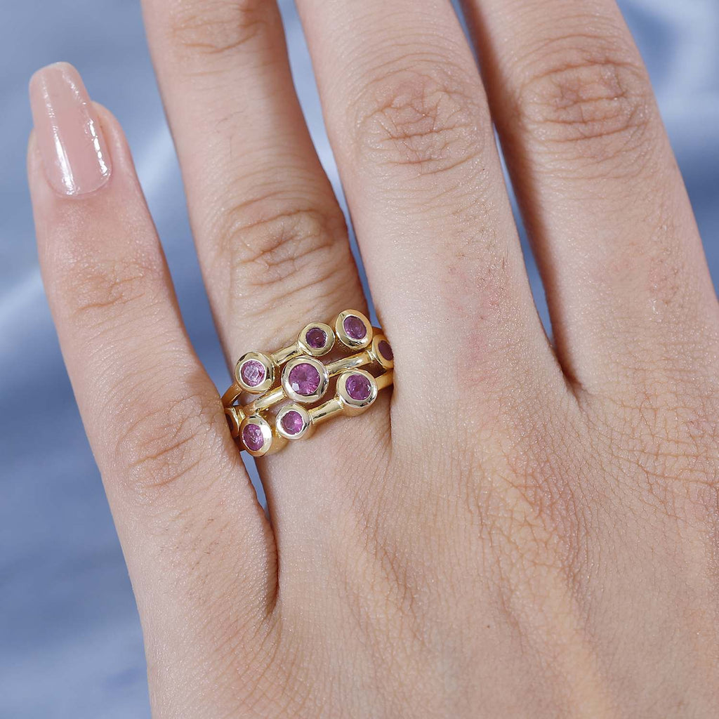 Gemfields Montepuez Ruby Bubble Ring in 18K Vermeil Yellow Gold Plated Sterling Silver 1.24 Ct._7874318_2