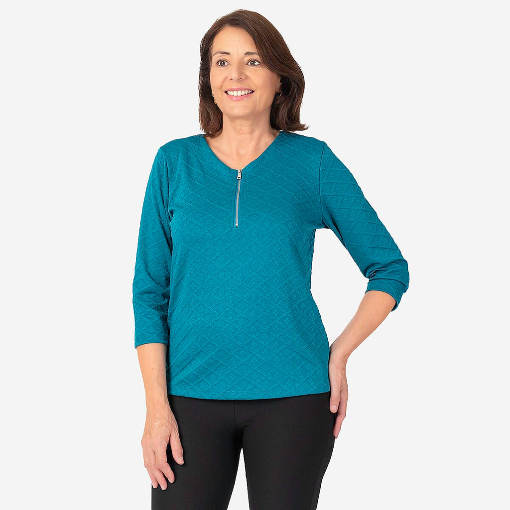 Auburn Solid Color Zip Blouse (Size 18 to 20) - Teal_7875027_2