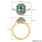 Blue Zircon, Emerald & White Zircon Halo Ring in 18K Vermeil Yellow Gold Plated Sterling Silver 3.26 Ct_7875176_5