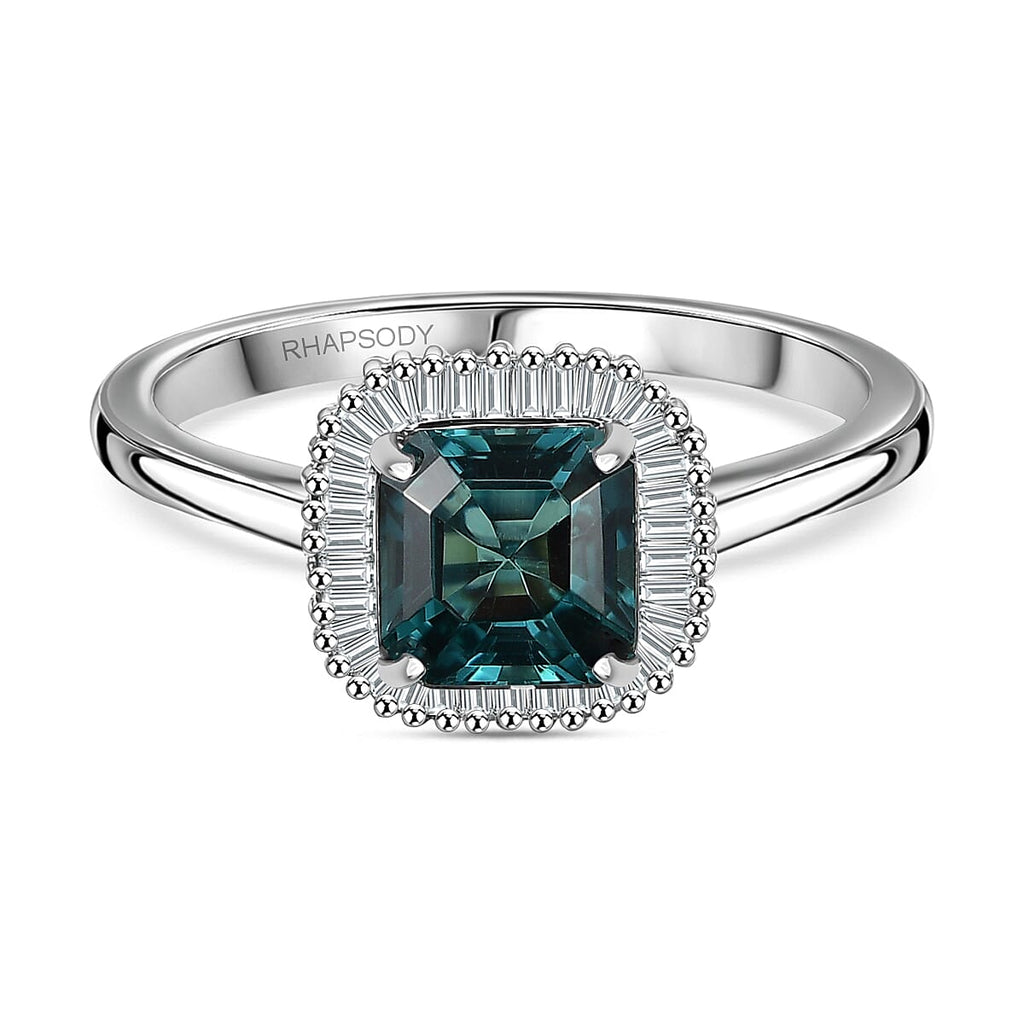 RHAPSODY 950 Platinum  AAAA  ASSCHER CUT Mutuca Indicolite (1.65 Ct) & Diamond VS- EF(0.20 CT) Ring - 1.85 ct, Platinum Wt. 5.06 Gms