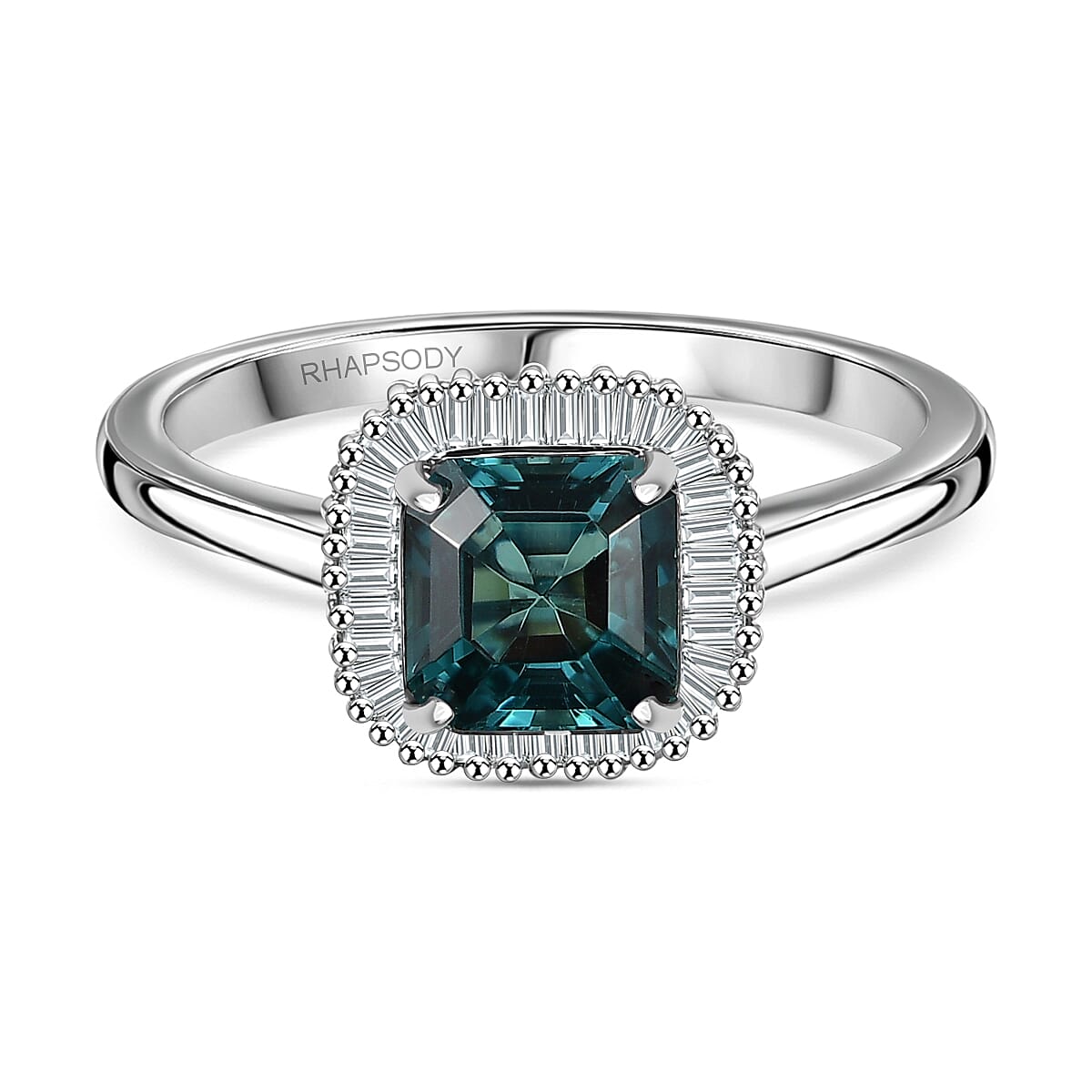 RHAPSODY 950 Platinum AAAA ASSCHER CUT Mutuca Indicolite and Diamond VS- EF Halo Ring 7875330 0