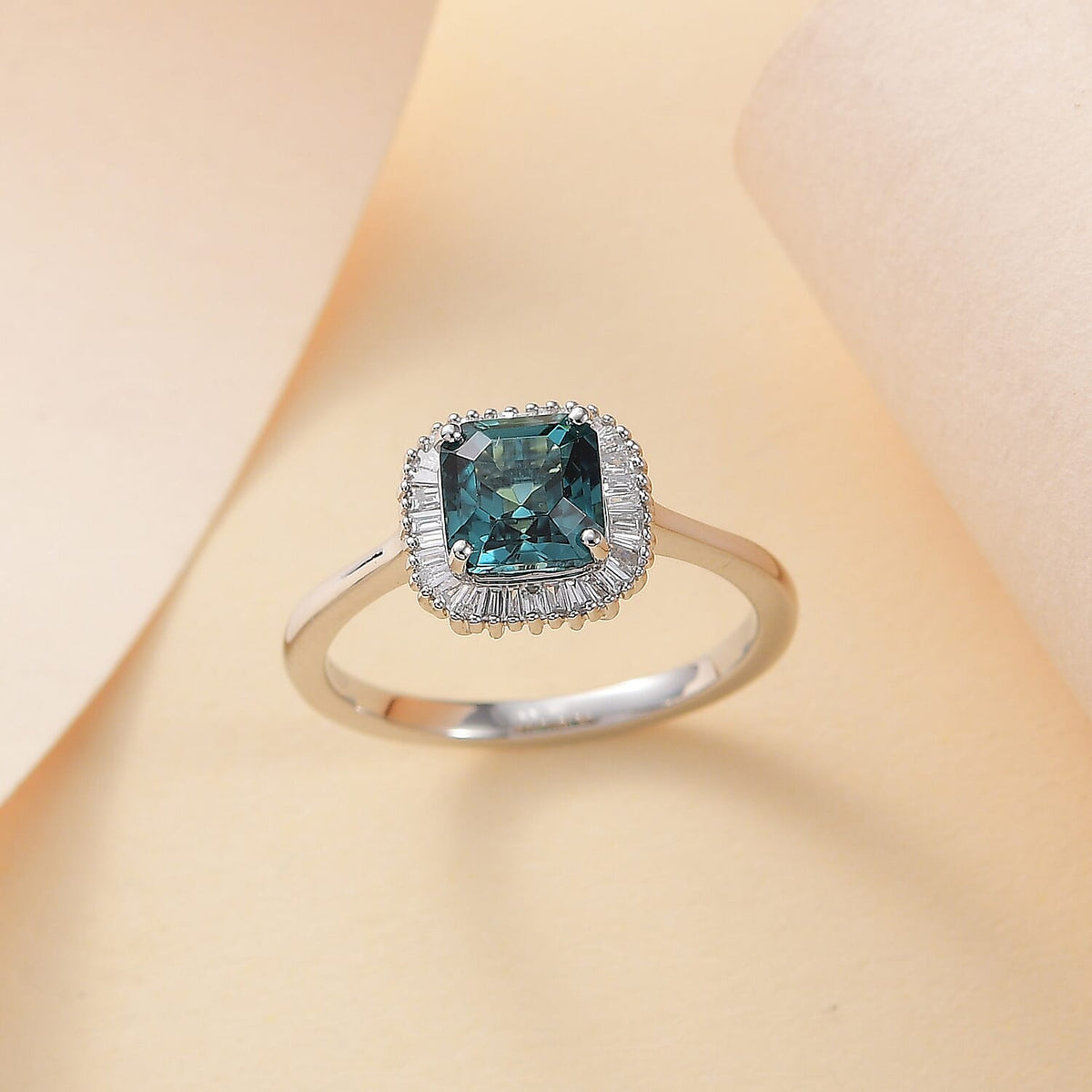 RHAPSODY 950 Platinum AAAA ASSCHER CUT Mutuca Indicolite and Diamond VS- EF Halo Ring 7875330 1