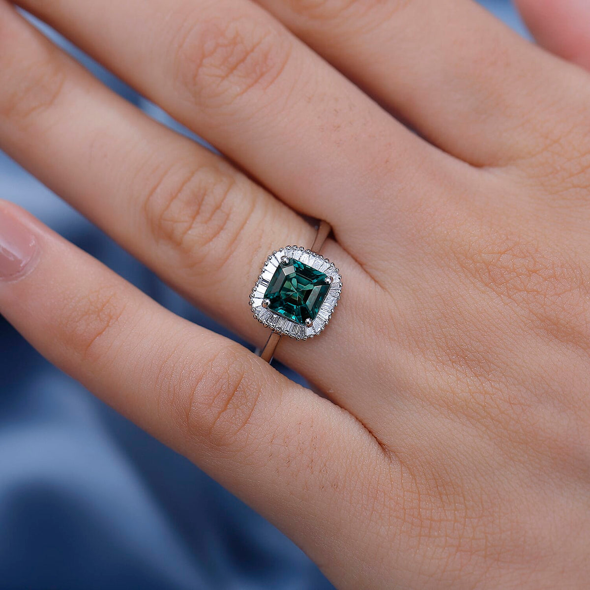 RHAPSODY 950 Platinum AAAA ASSCHER CUT Mutuca Indicolite and Diamond VS- EF Halo Ring 7875330 2