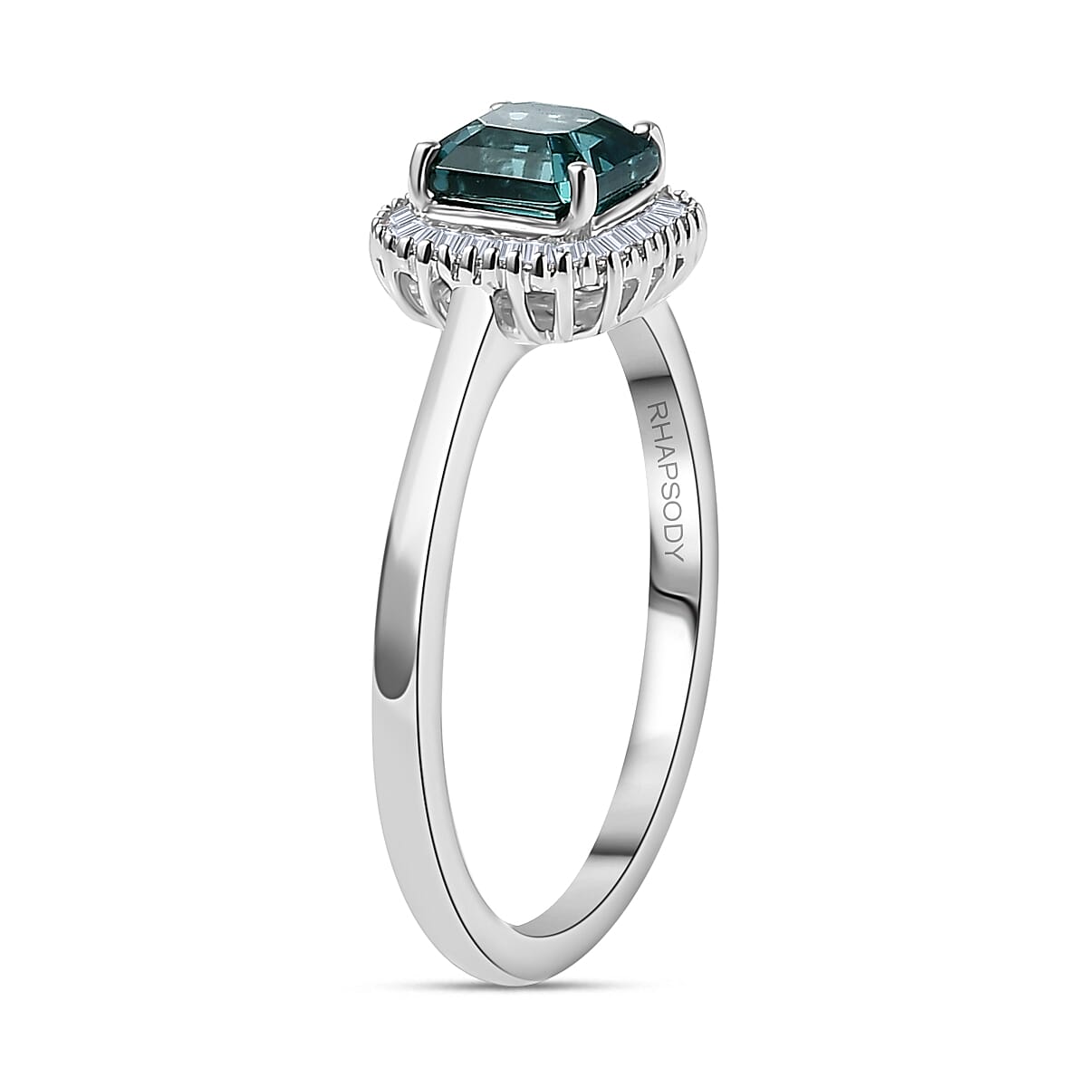RHAPSODY 950 Platinum AAAA ASSCHER CUT Mutuca Indicolite and Diamond VS- EF Halo Ring 7875330 3