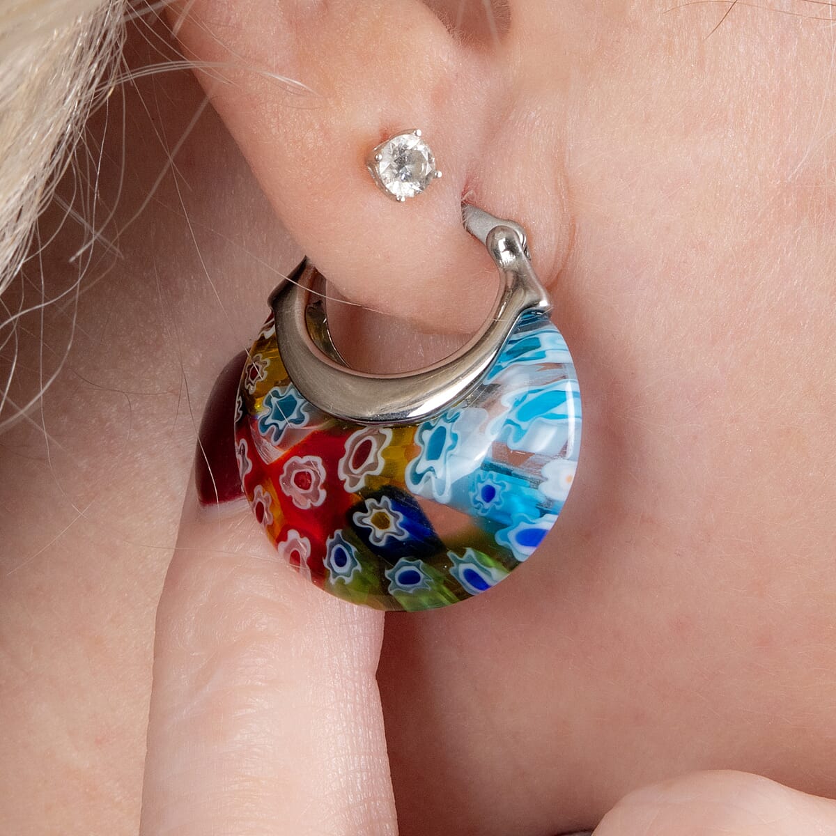 Multi Color Murano Glass  Earring Pure White Stainless Steel  0.01 ct  0.010  Ct. 7876019 0