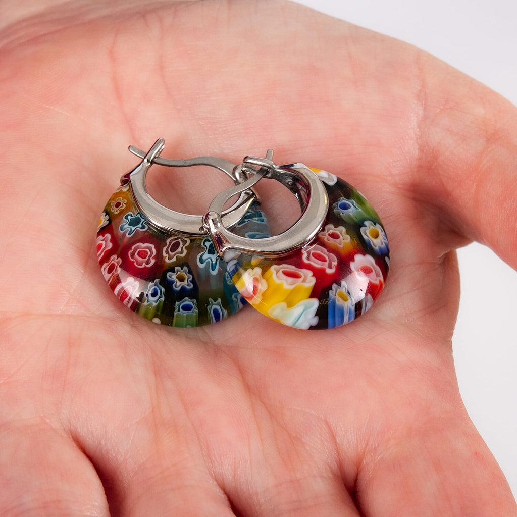 Multi Color Murano Glass  Earring Pure White Stainless Steel  0.01 ct  0.010  Ct.