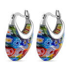 Multi Color Murano Glass  Earring Pure White Stainless Steel  0.01 ct  0.010  Ct.
