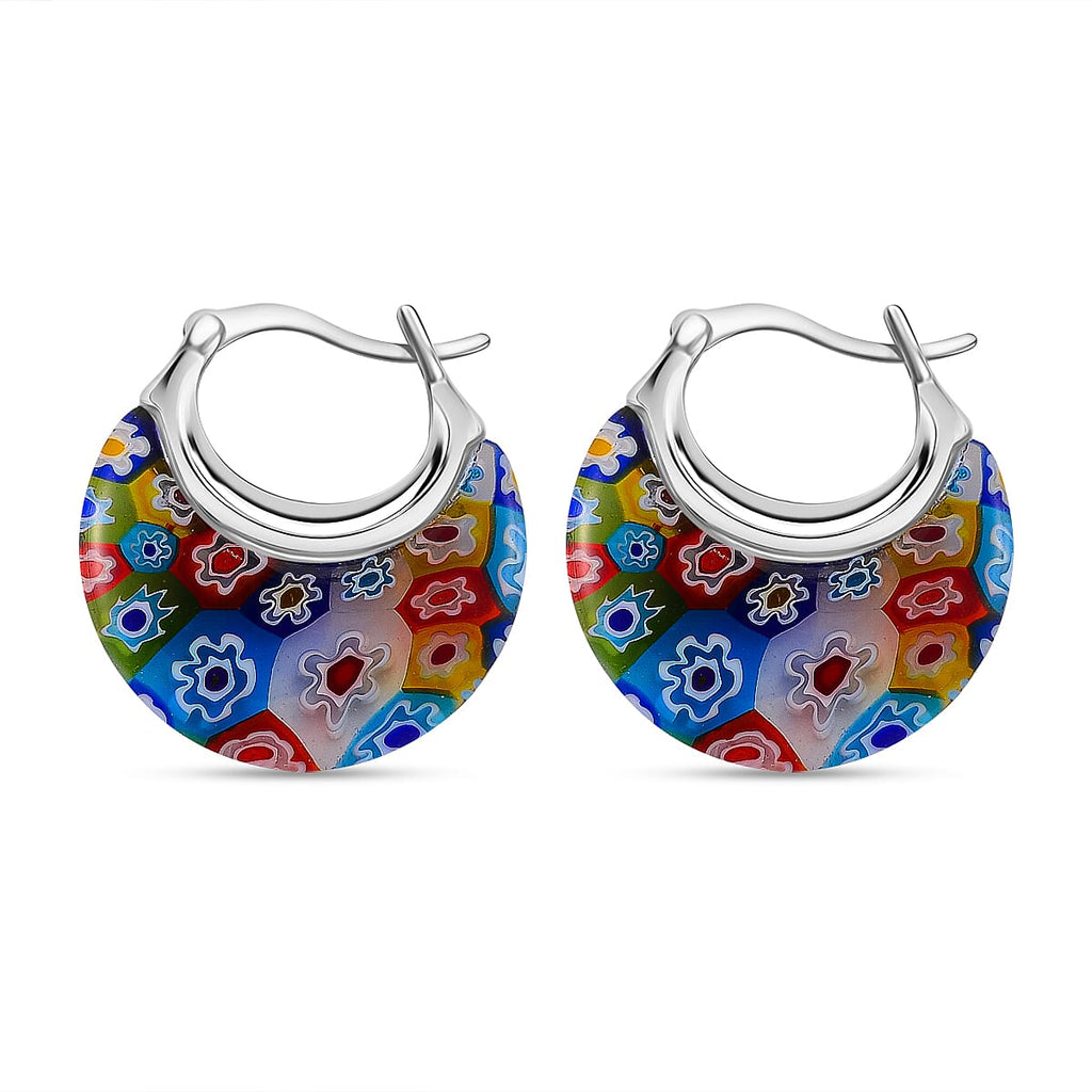 Multi Color Murano Glass  Earring Pure White Stainless Steel  0.01 ct  0.010  Ct.