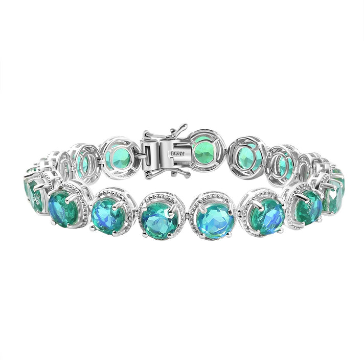 Peacock Triplet Quartz Link Bracelet in Rhodium-Plated Sterling Silver (Size 7) 7883486 1