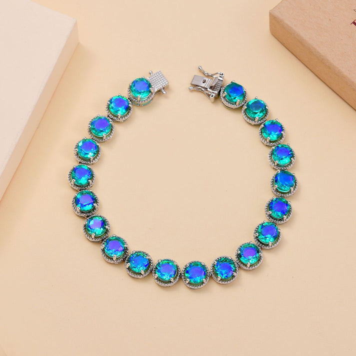 Peacock Triplet Quartz Link Bracelet in Rhodium-Plated Sterling Silver (Size 7) 7883486 2