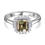 D'Joy Exclusive Edition - AAA Turkizite & Moissanite Halo Ring in Rhodium Overlay Sterling Silver 1.46 Ct._7884287