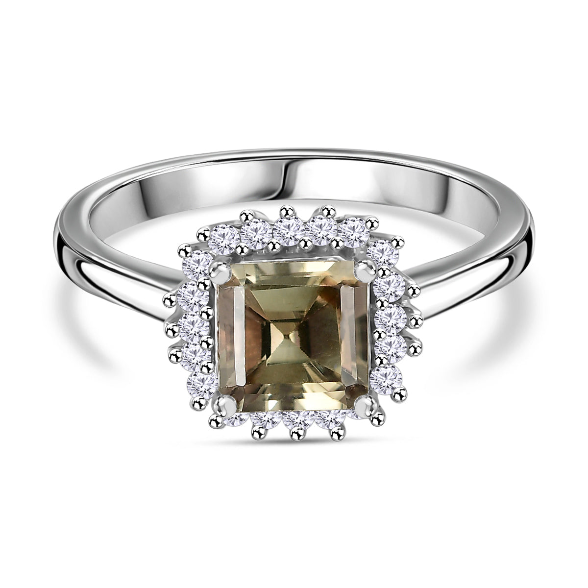 Exclusive Edition - Asscher Cut AAA Turkizite, Moissanite Halo Ring in Rhodium Overlay Sterling Silver 1.47 ct. 7884287 0