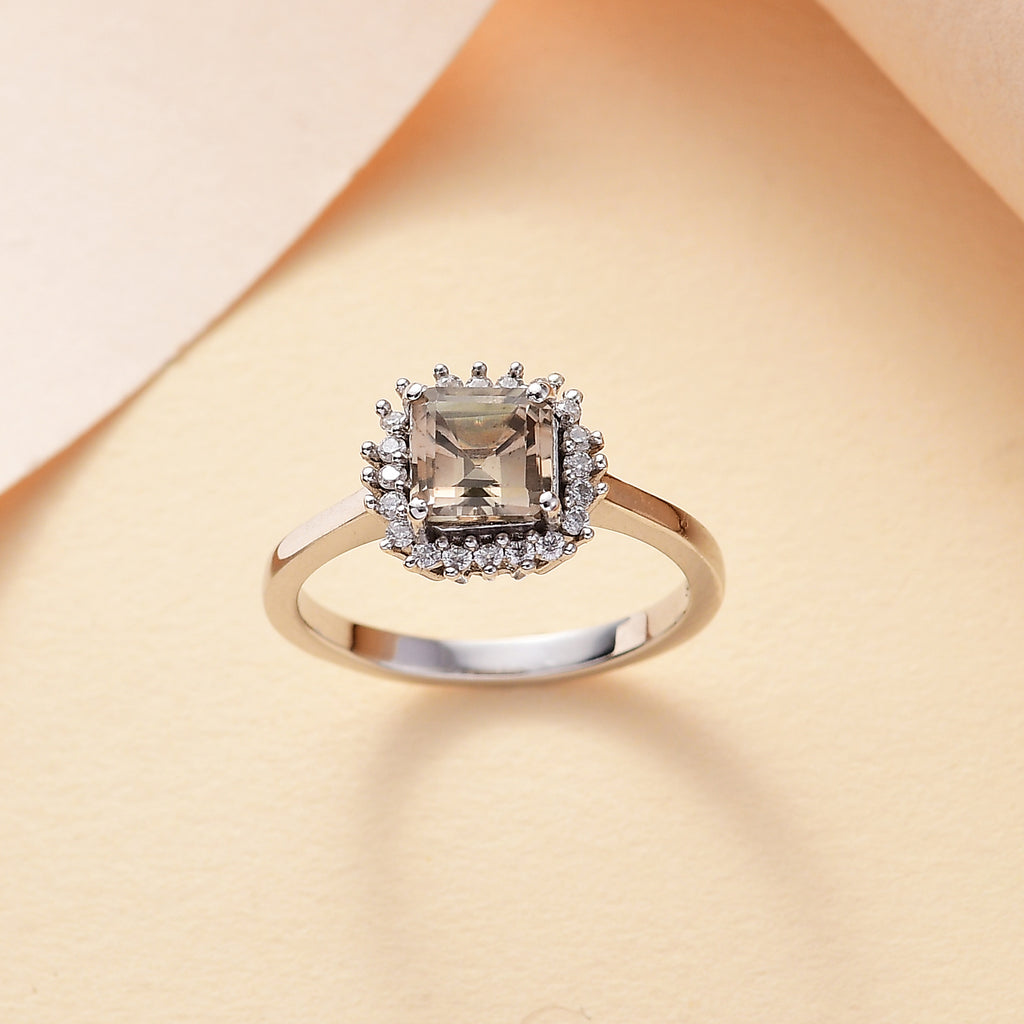 D'Joy Exclusive Edition - AAA Turkizite & Moissanite Halo Ring in Rhodium Overlay Sterling Silver 1.46 Ct._7884287_1