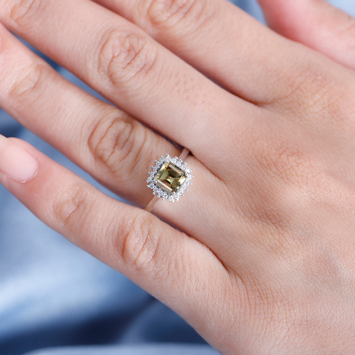 Exclusive Edition - Asscher Cut AAA Turkizite, Moissanite Halo Ring in Rhodium Overlay Sterling Silver 1.47 ct. 7884287 3