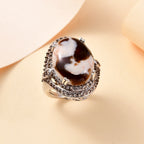 Australian Peanut Wood Jasper and Natural Champange  Zircon Ring in Rhodium Sterling Silver 15.16 Ct, Silver Wt. 8.27 Gms._7884300_1