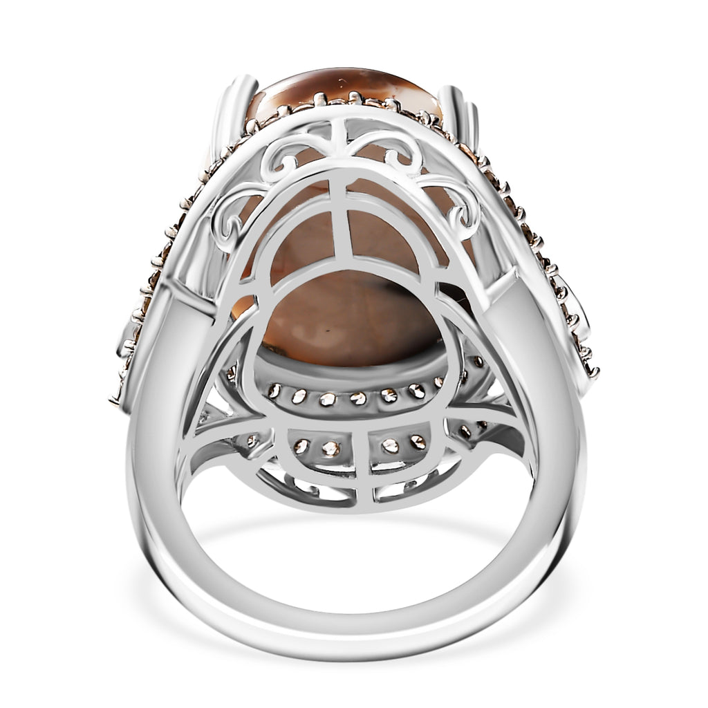 Australian Peanut Wood Jasper and Natural Champange  Zircon Ring in Rhodium Sterling Silver 15.16 Ct, Silver Wt. 8.27 Gms._7884300_4