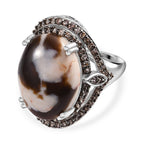 Australian Peanut Wood Jasper and Natural Champange  Zircon Ring in Rhodium Sterling Silver 15.16 Ct, Silver Wt. 8.27 Gms._7884302