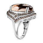 Australian Peanut Wood Jasper and Natural Champange  Zircon Ring in Rhodium Sterling Silver 15.16 Ct, Silver Wt. 8.27 Gms._7884302_3