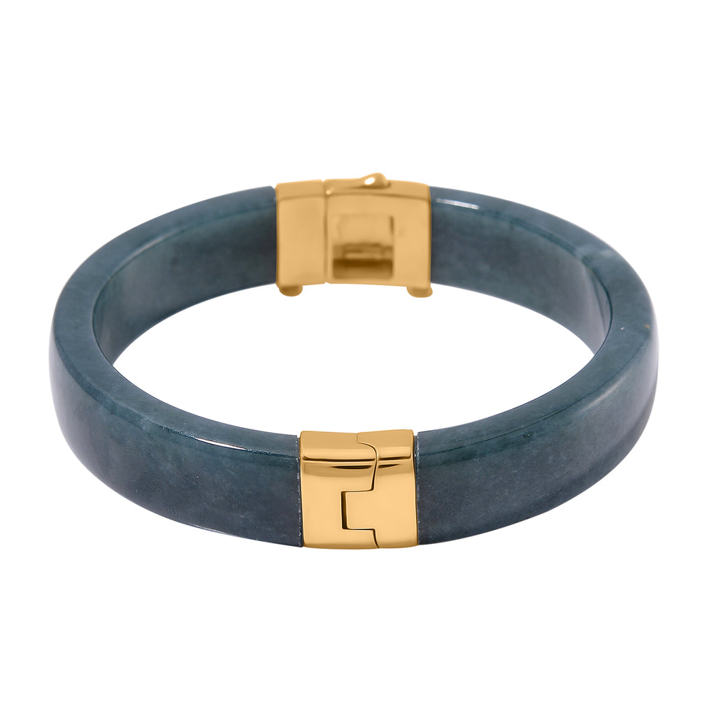 SUPER RARE - Natural Type A Jadeite Jade Bangle (Size - 7.5) in 18K Vermeil Yellow Gold Plated Sterling Silver 250.00 Ct, Silver Wt. 6.90 Gms._7885205_3