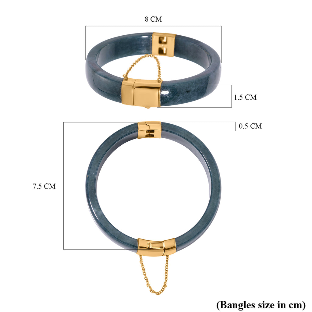 SUPER RARE - Natural Type A Jadeite Jade Bangle (Size - 7.5) in 18K Vermeil Yellow Gold Plated Sterling Silver 250.00 Ct, Silver Wt. 6.90 Gms._7885205_5