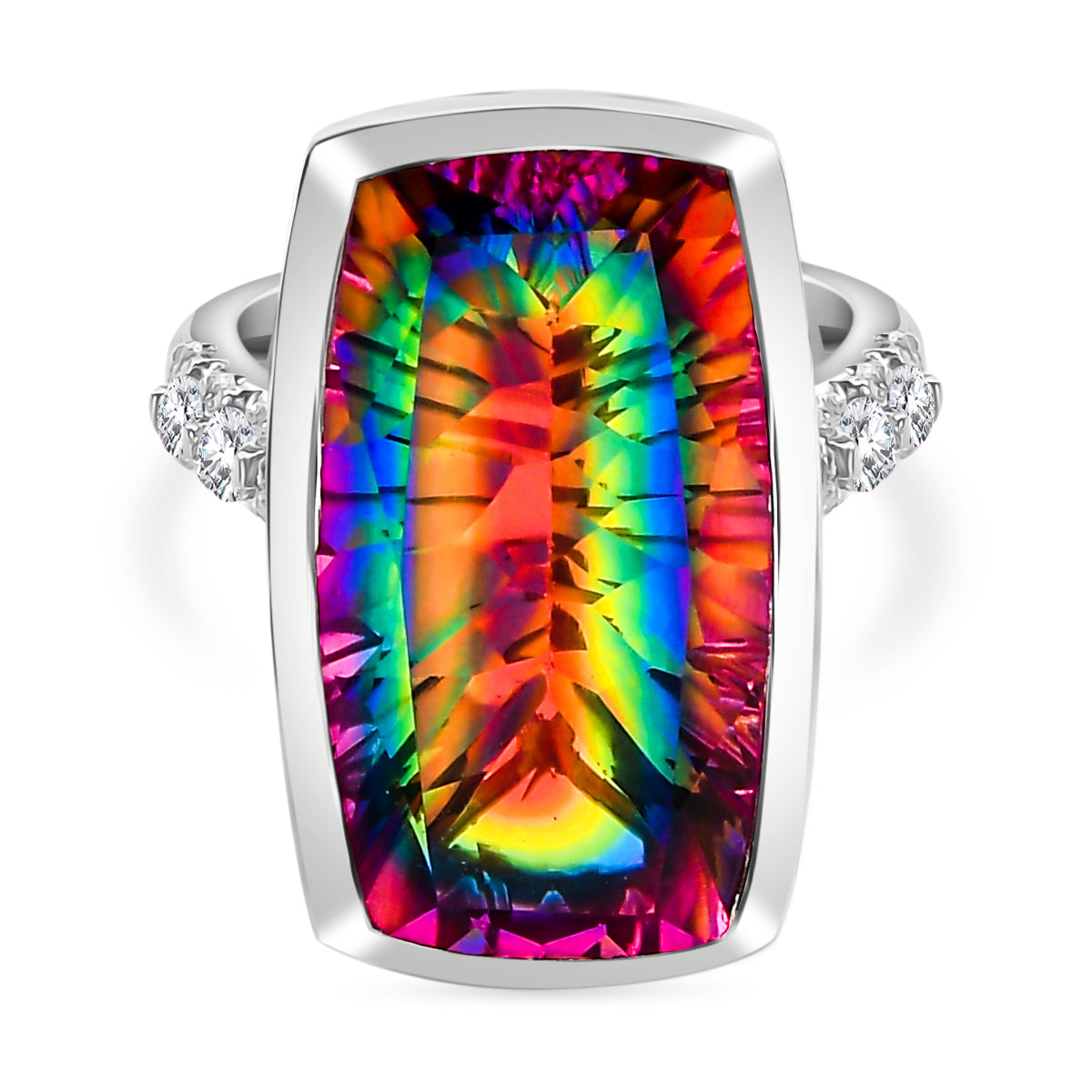 Nebula Quartz Doublet, White Zircon Elongated Ring in Rhodium Overlay Sterling Silver 17.01 Ct. V32516581 0