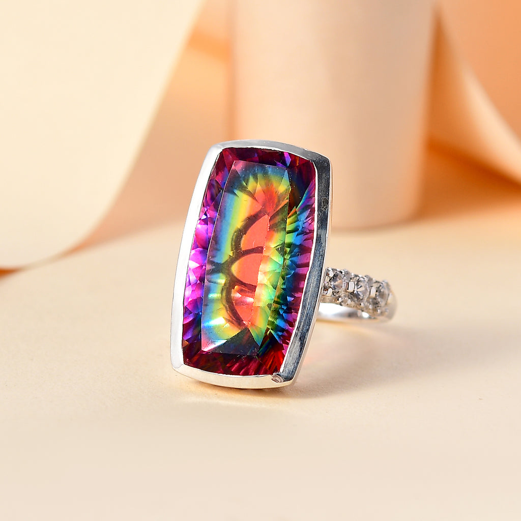 TJC Launch Nebula Quartz Doublet & White Zircon Ring in Rhodium Overlay Sterling Silver 17.00 Ct._7887106_1