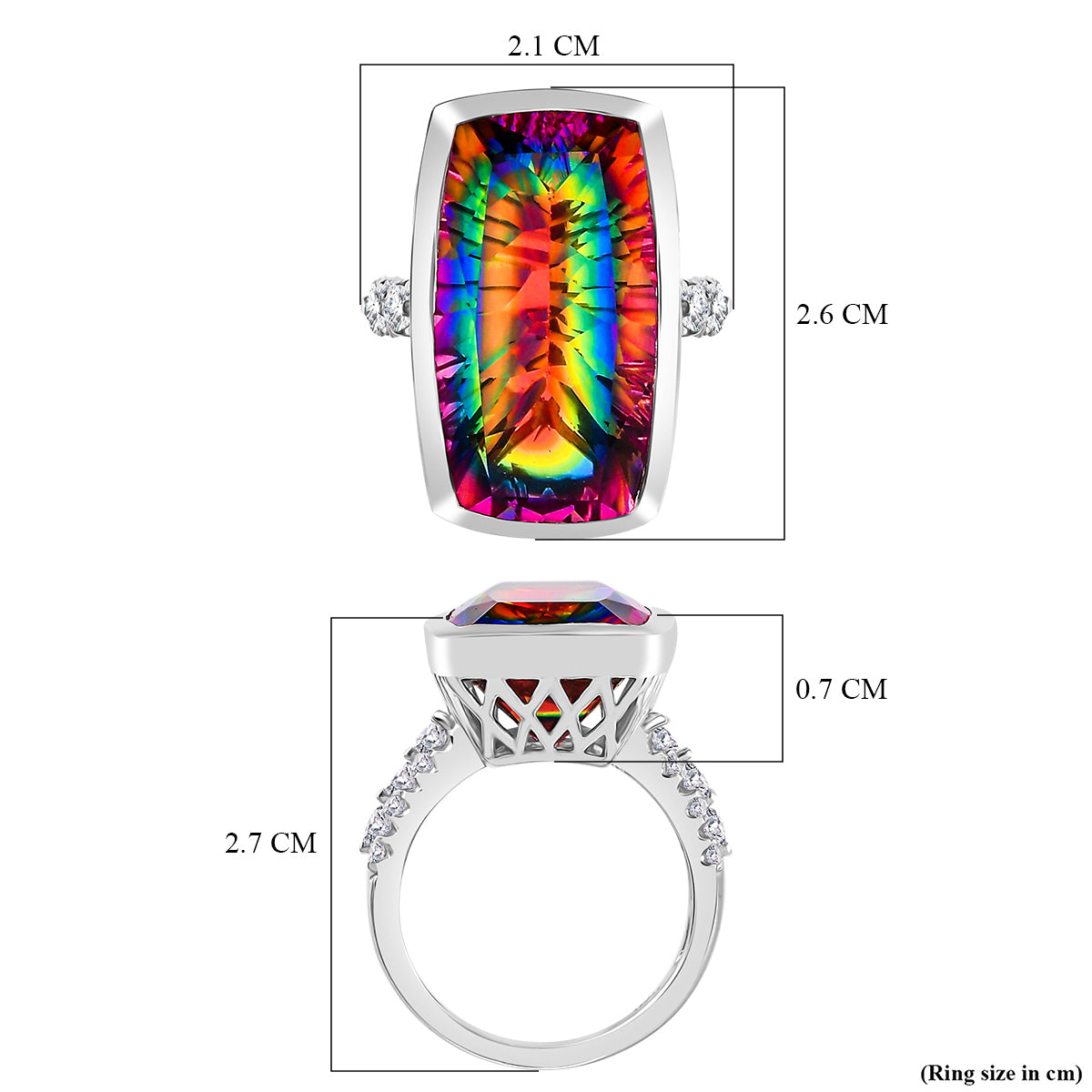 Nebula Quartz Doublet, White Zircon Elongated Ring in Rhodium Overlay Sterling Silver 17.01 Ct. V32516581 5