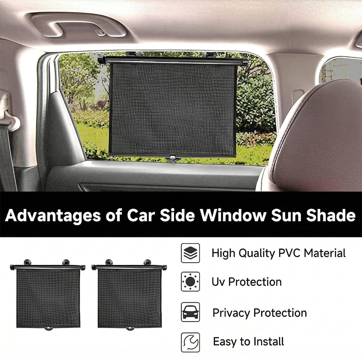 Set of 2- Foldable Car Sun Shades for Windows - Black 7891176 3