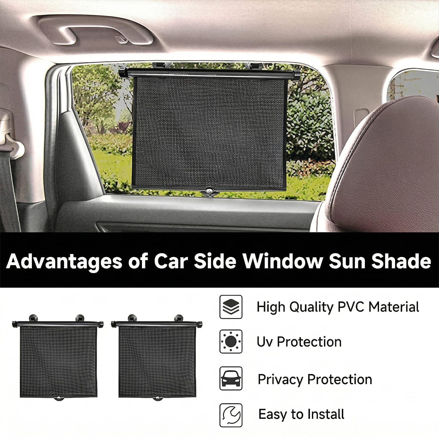 Set of 2- Foldable Car Sun Shades for Windows - Black 7891176 3