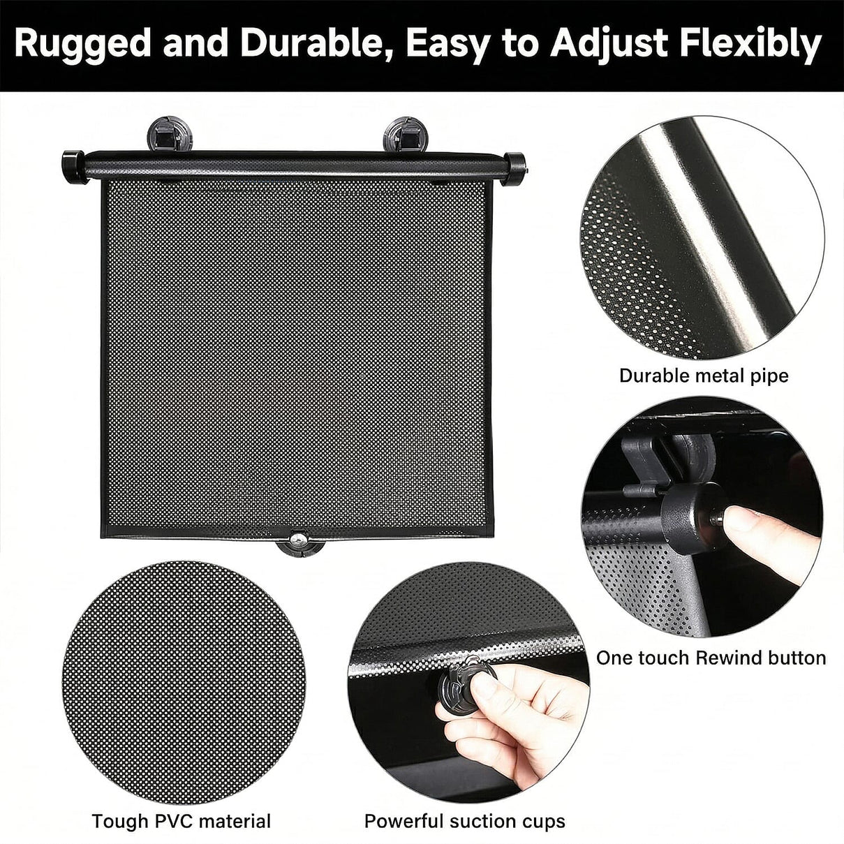 Set of 2- Foldable Car Sun Shades for Windows - Black 7891176 4