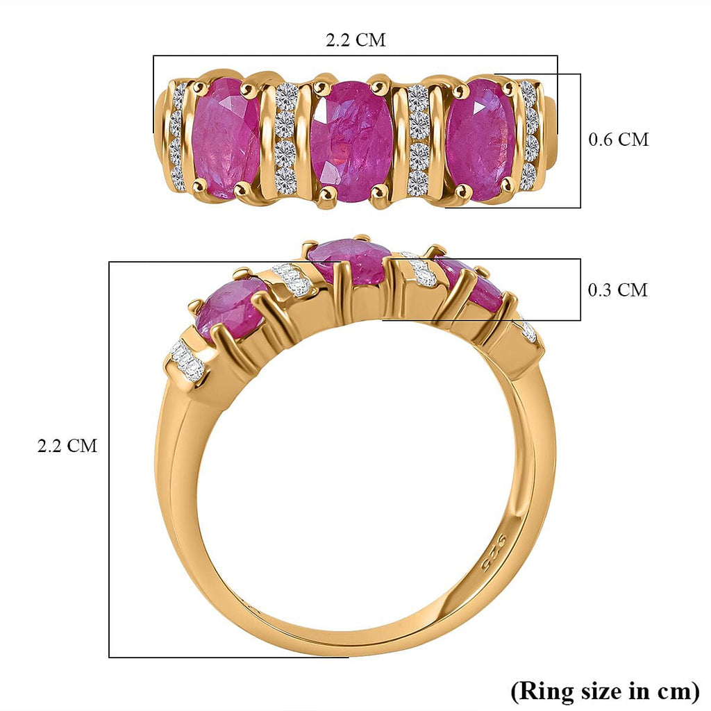 Gemfields Montepuez Ruby & White Zircon Ring in Vermeil Yellow Gold Plated Sterling Silver 1.84 Ct_7891818_4
