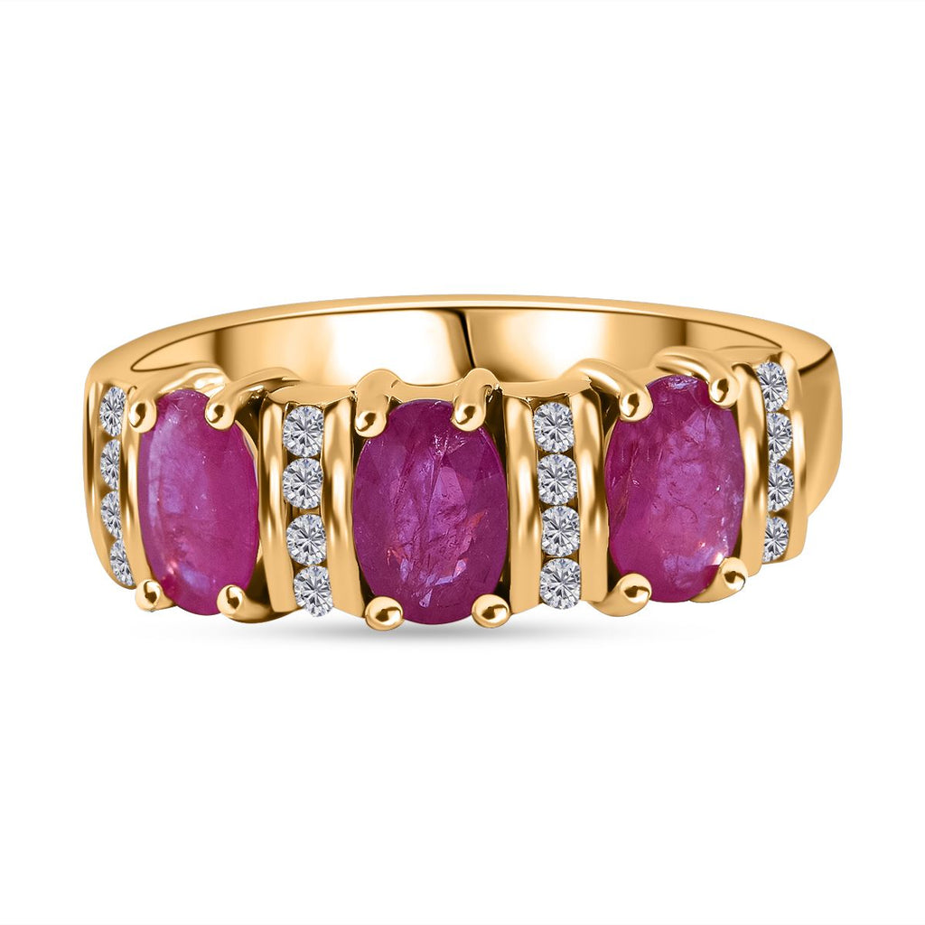 Gemfields Montepuez Ruby & White Zircon Ring in Vermeil Yellow Gold Plated Sterling Silver 1.84 Ct_7891820