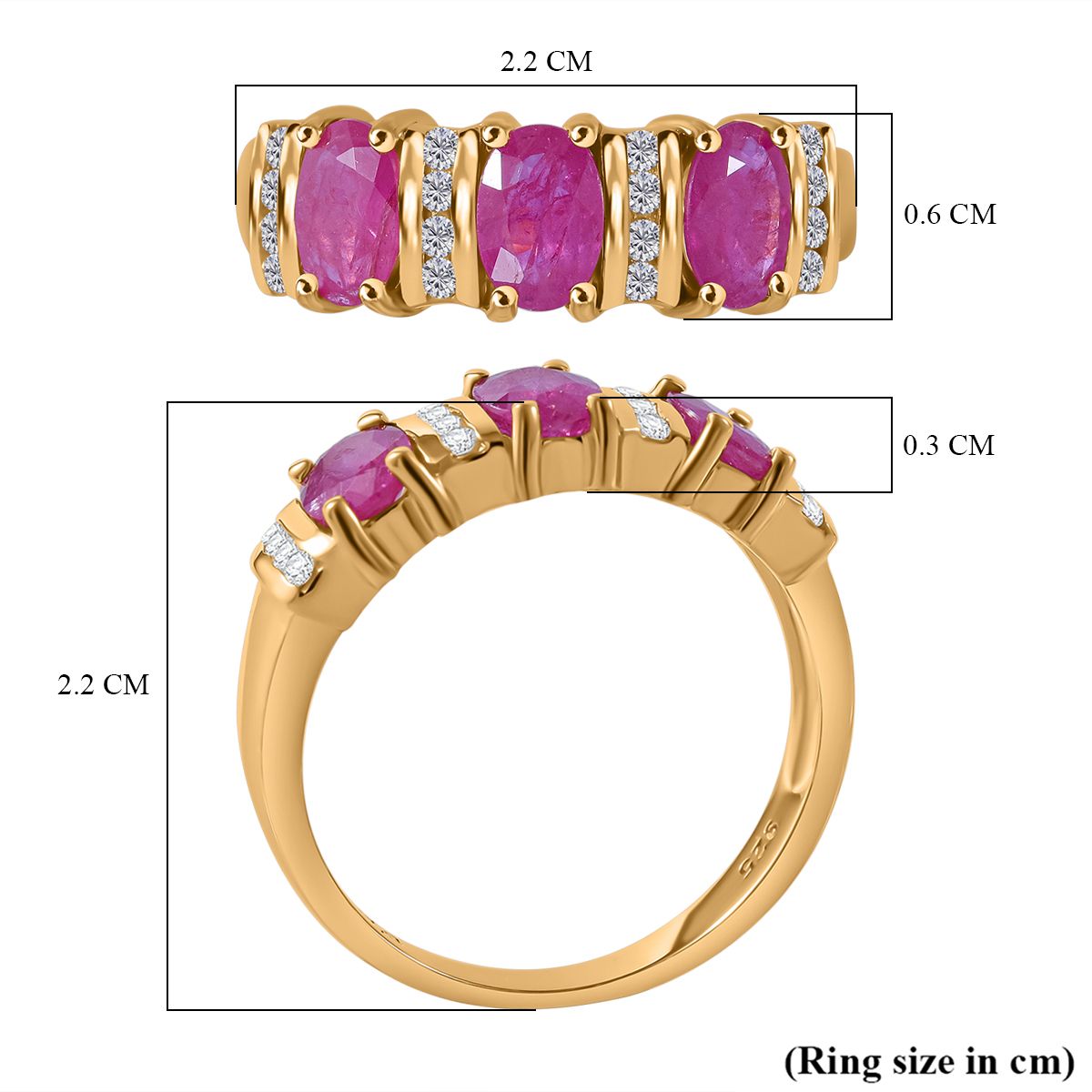 Gemfields Montepuez Ruby, White Zircon Ring in Vermeil Yellow Gold Plated Sterling Silver V32521222 4