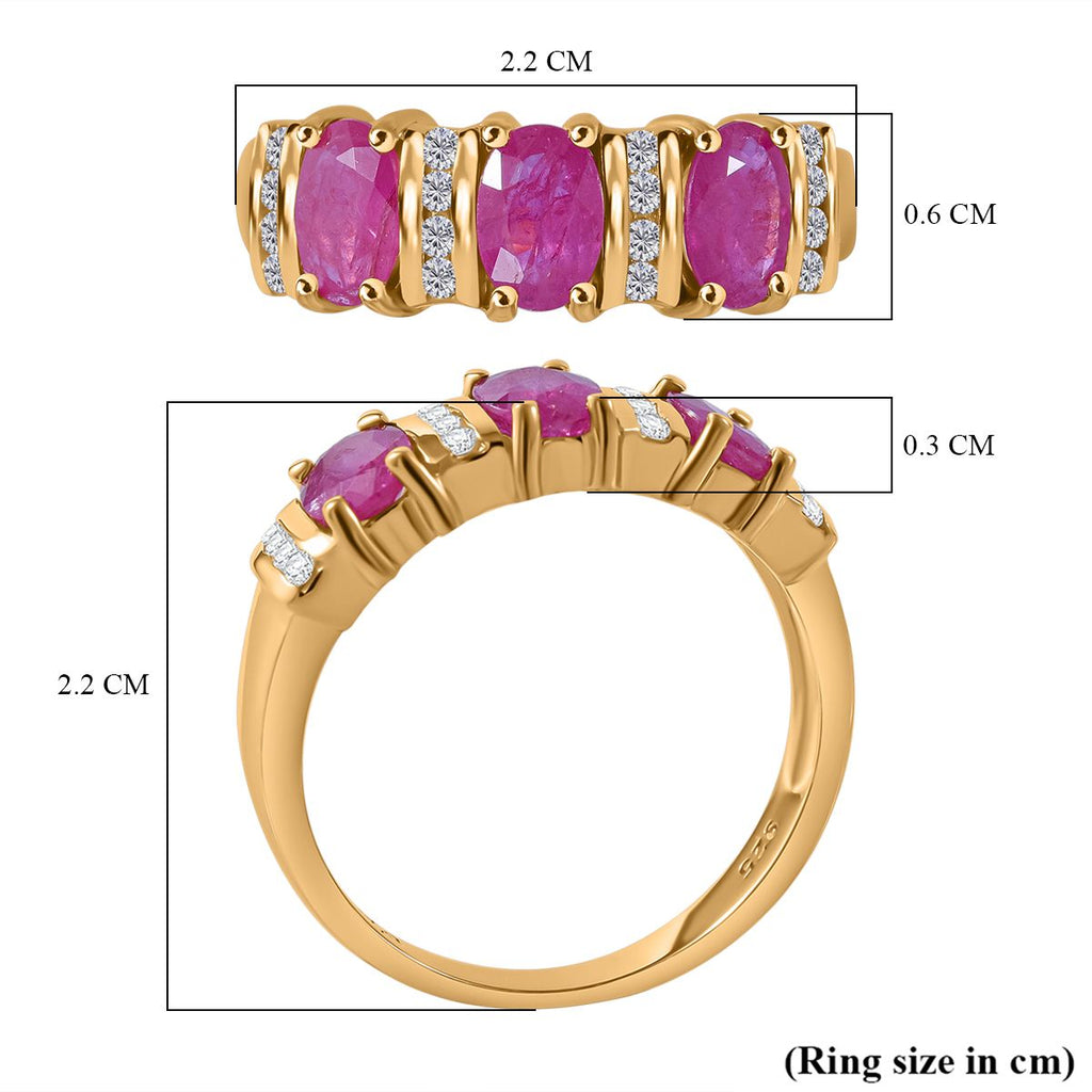 Gemfields Montepuez Ruby & White Zircon Ring in Vermeil Yellow Gold Plated Sterling Silver 1.84 Ct_7891822_4