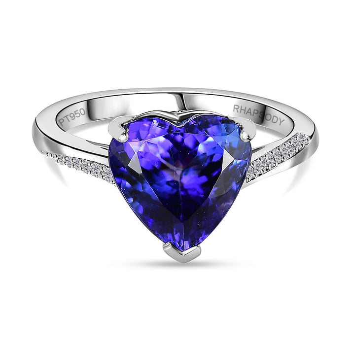 950 Platinum AAAA Tanzanite White Diamond EF, VS Solitaire Heart Ring 7892160 1