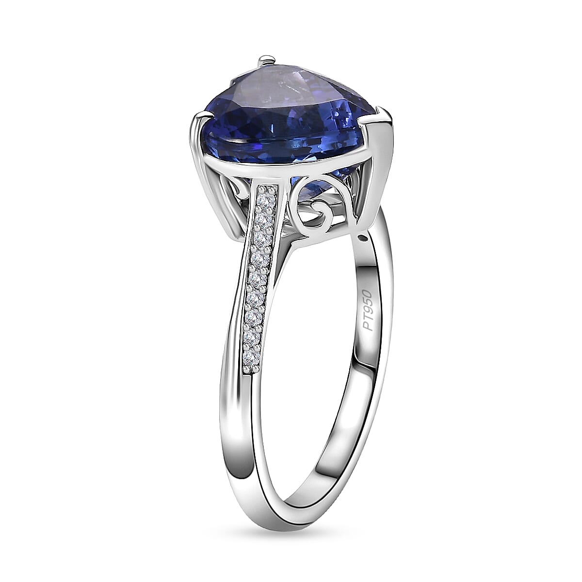 950 Platinum AAAA Tanzanite White Diamond EF, VS Solitaire Heart Ring 7892160 4