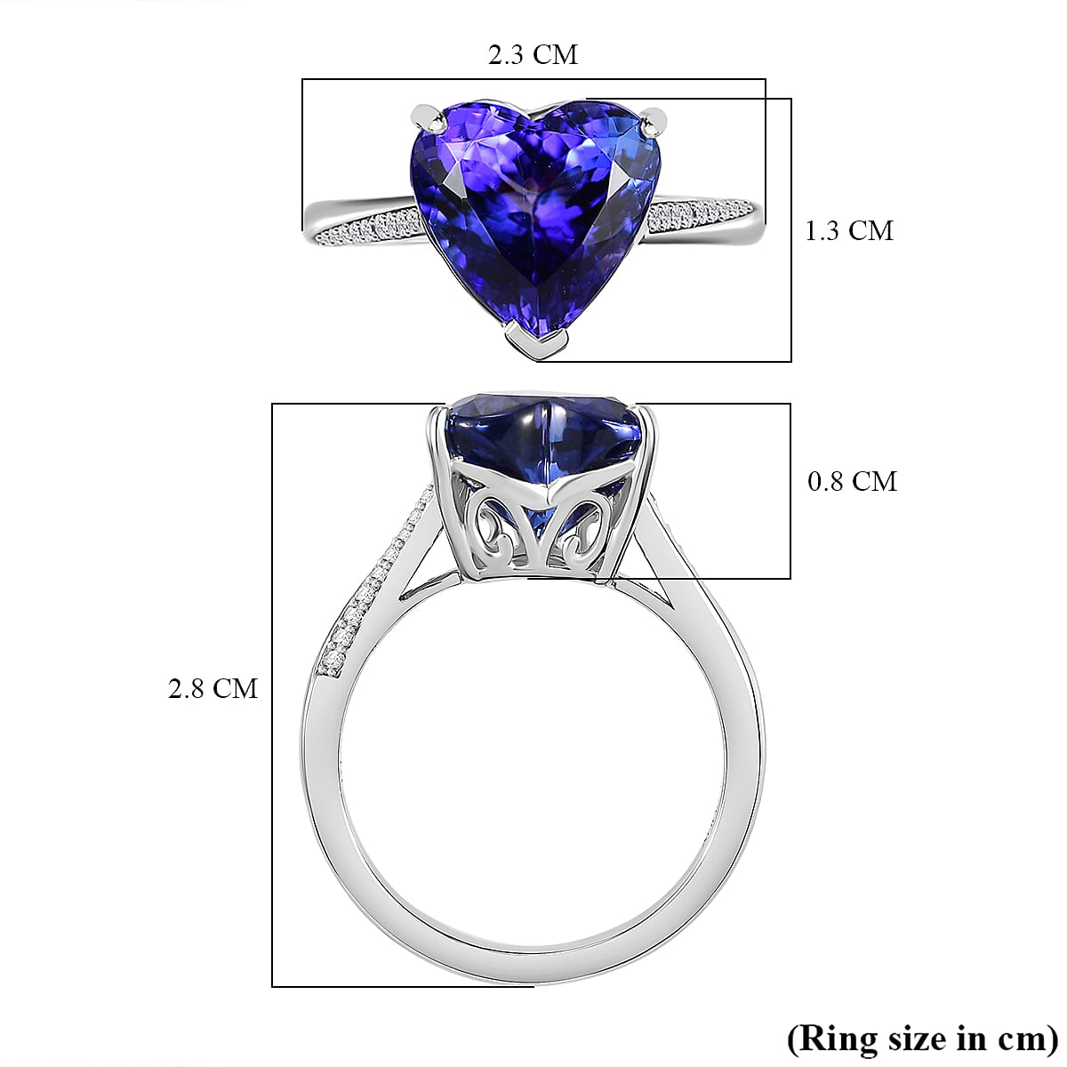 950 Platinum AAAA Tanzanite White Diamond EF, VS Solitaire Heart Ring 7892160 6